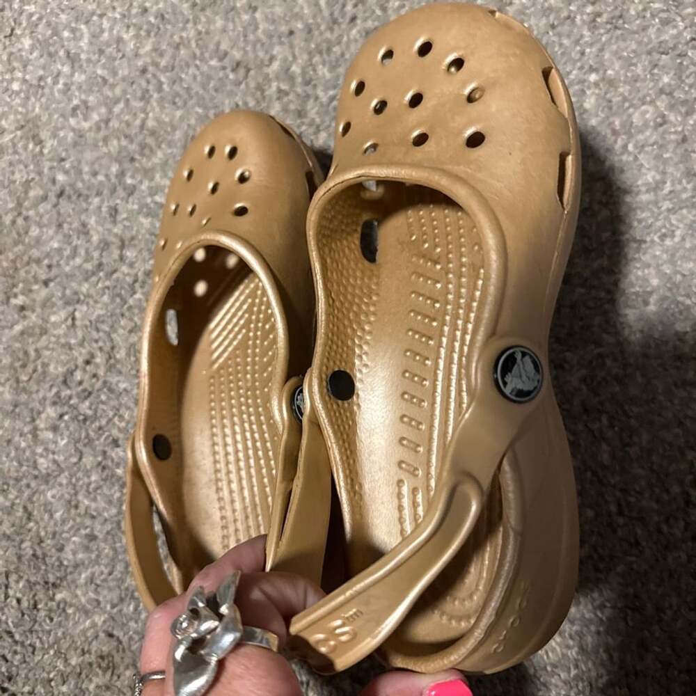 Crocs Kadee Metallic Gold Slip-On Ballet Flat Clogs 5
